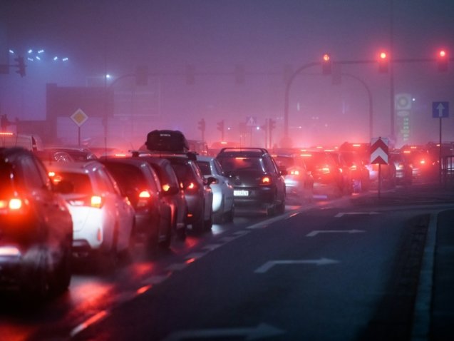 Cars traffic jam in smog